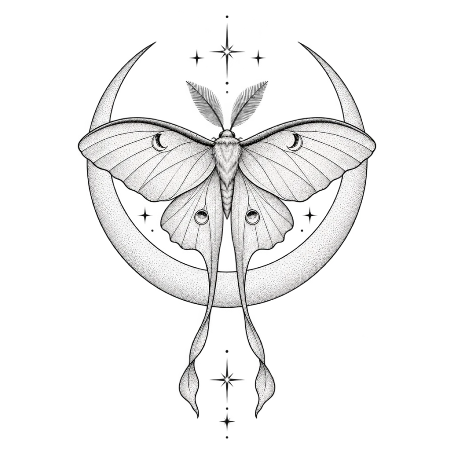 Locked variation of the luna moth tattoo design