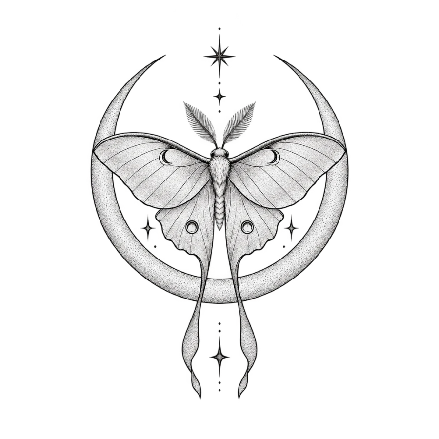 Locked variation of the luna moth tattoo design