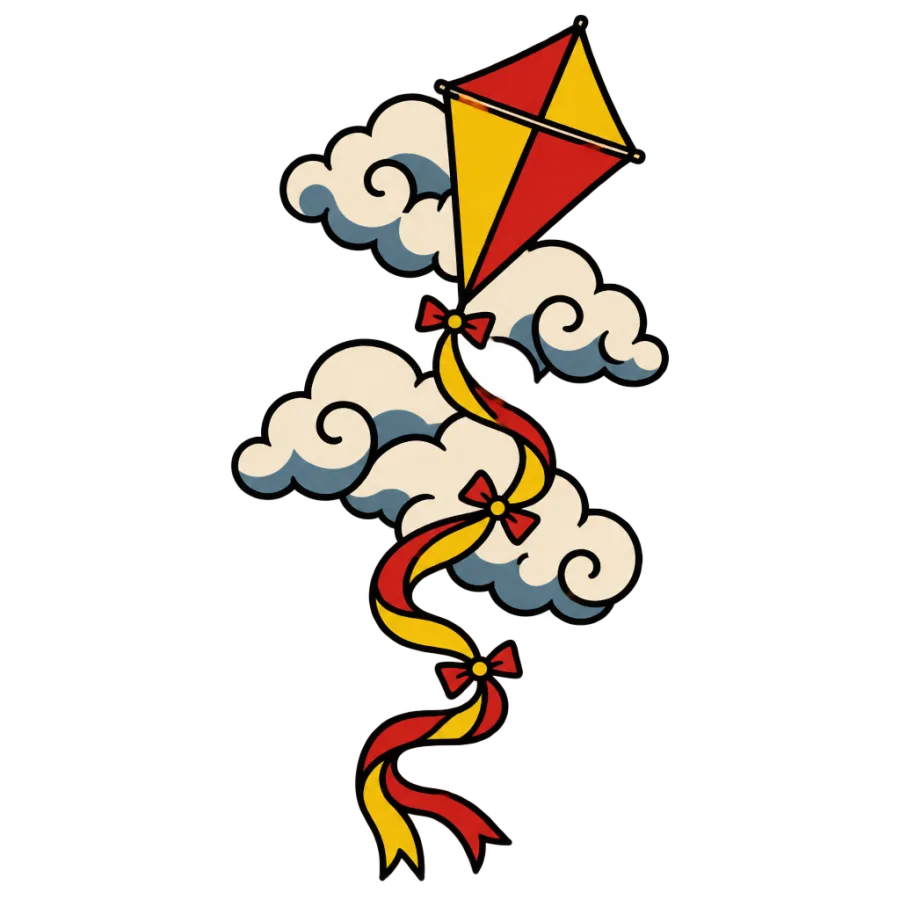 American traditional tattoo design of a kite climbing through clouds