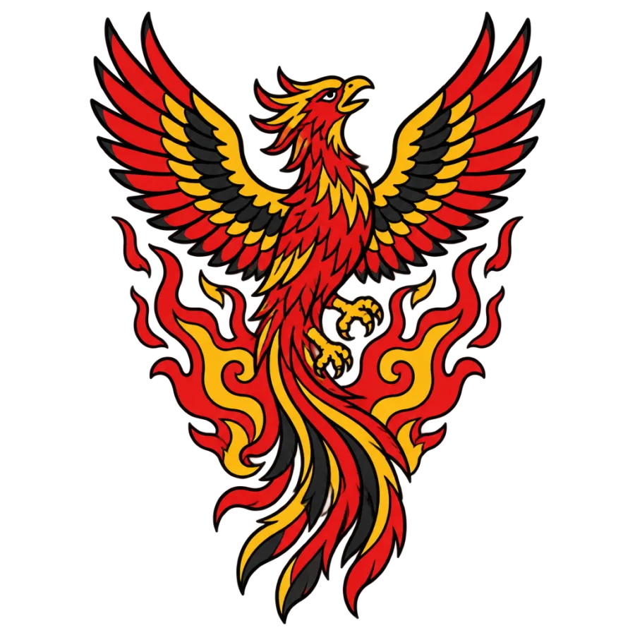 American traditional new beginnings tattoo of a phoenix rising out of flames