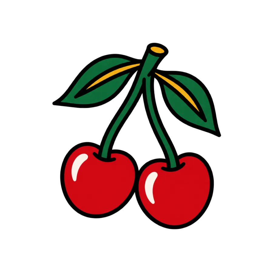 American traditional tattoo of a small cherry pair sized for the ankle