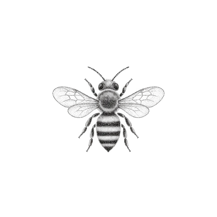 Dotwork tattoo design of a tiny honey bee sized for behind the ear