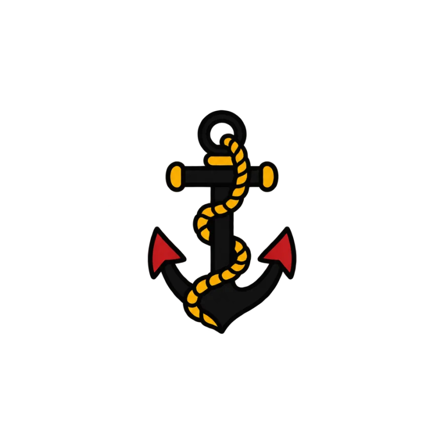 American traditional tattoo design of a tiny anchor with a looped rope