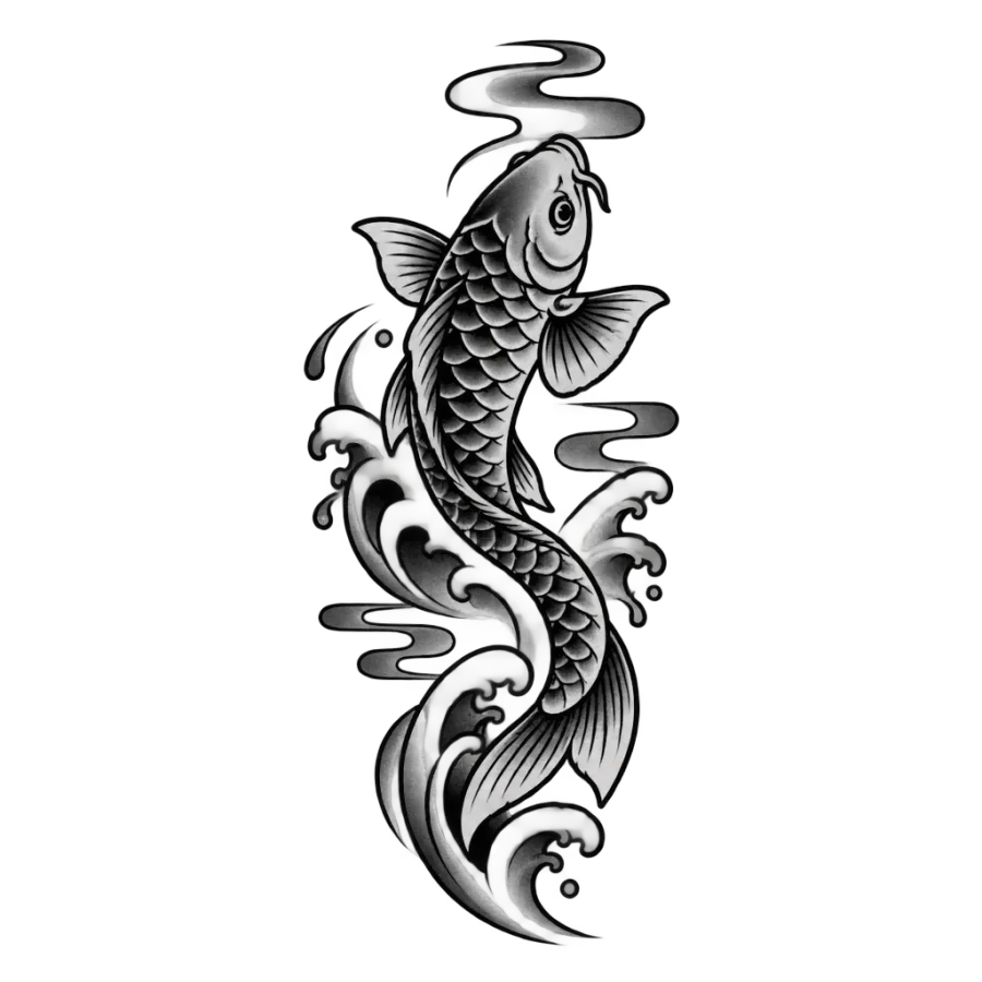 Japanese irezumi tattoo design of a small koi fish for the neck