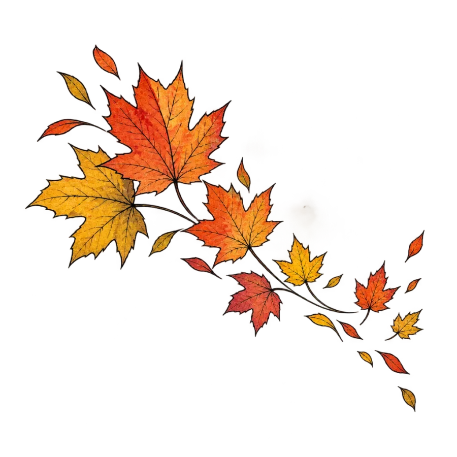 Watercolor tattoo design of autumn maple leaves drifting across the shoulder