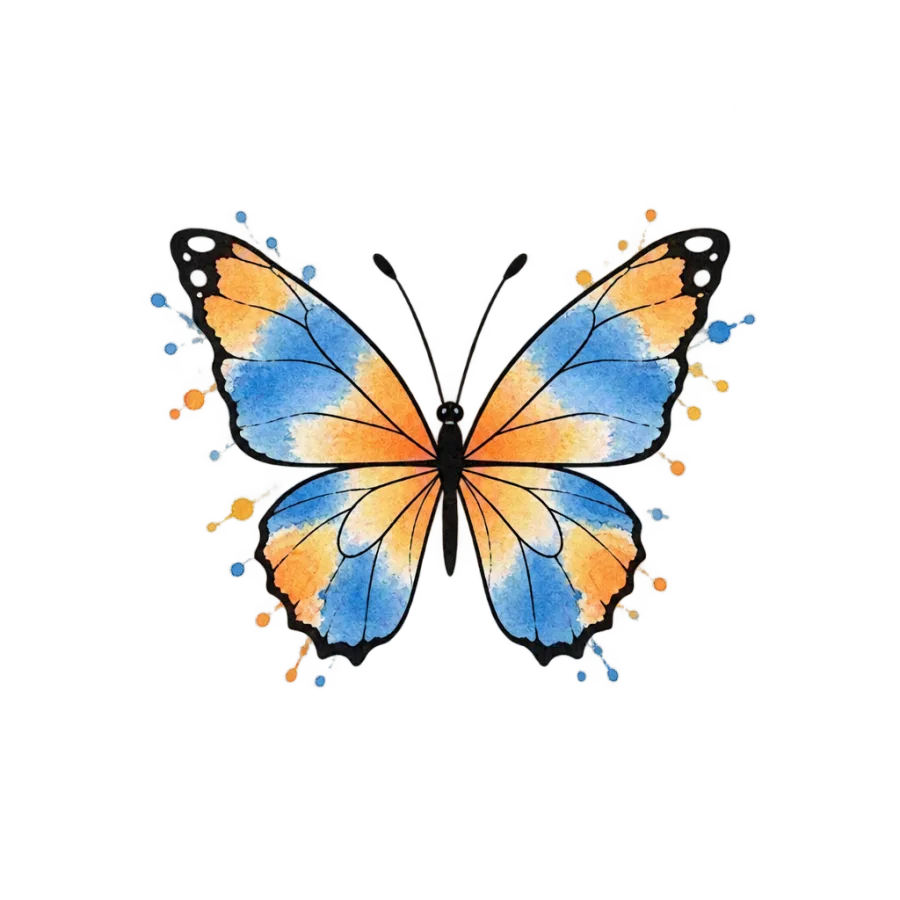 Watercolor tattoo design of a small butterfly sized for the wrist
