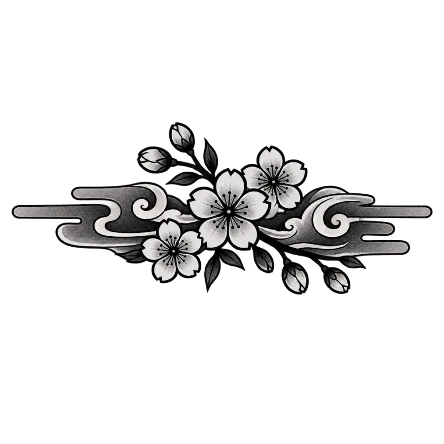 Japanese irezumi tattoo design of wind bars and cherry blossom on the wrist