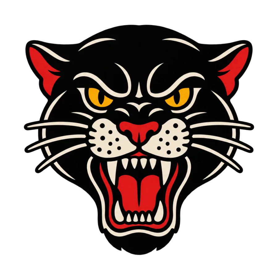 American traditional tattoo design of a snarling black panther head