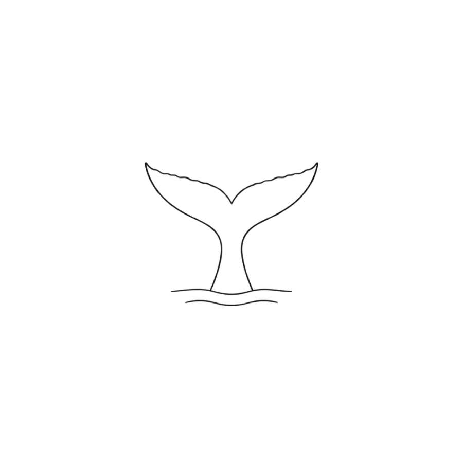 Minimalist tattoo design of a whale tail dipping below short water lines