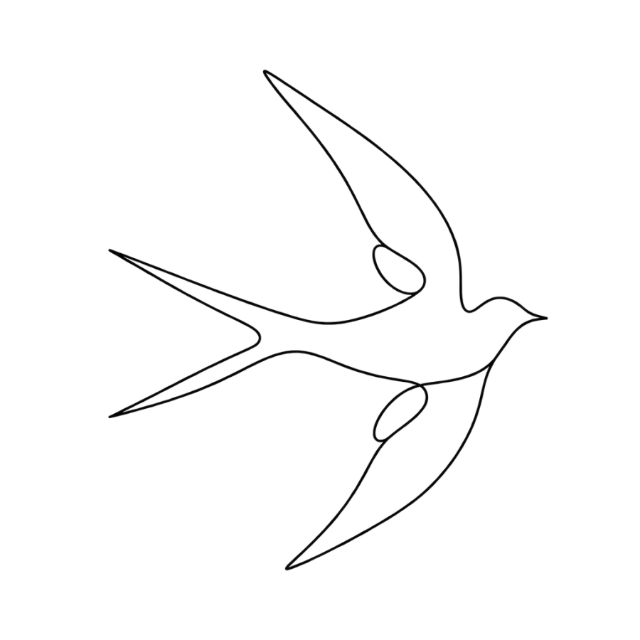 Minimalist single line tattoo design of a swallow bird in flight